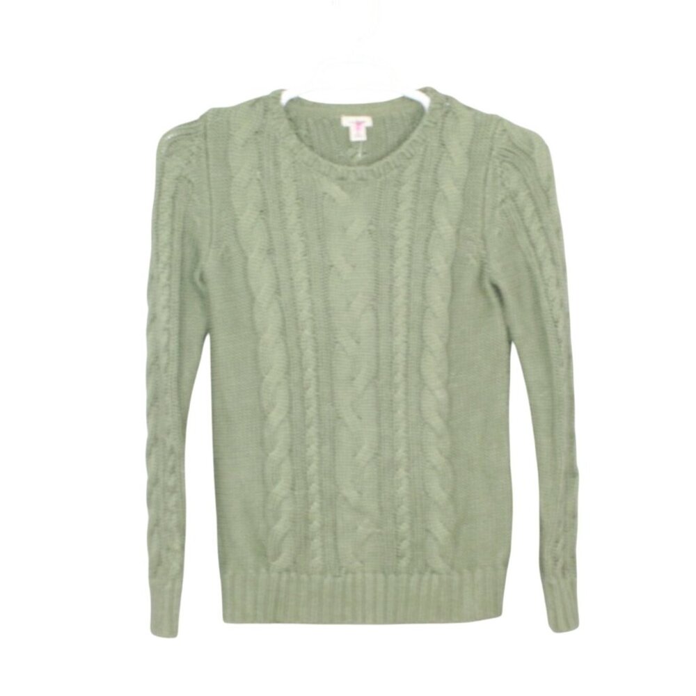 LL Bean Double L Cable Sweater Crewneck Bay Leaf Size Small